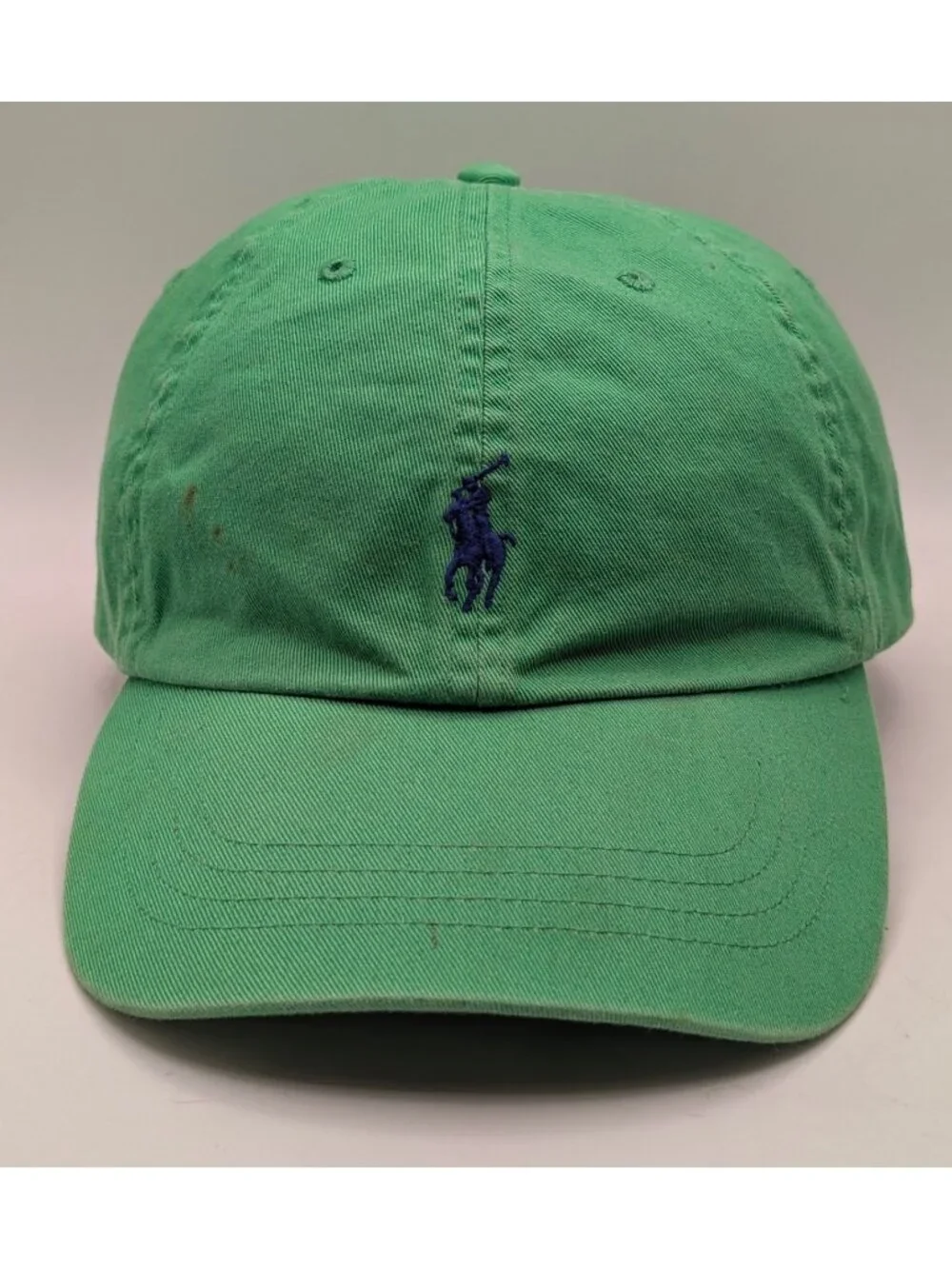 Vintage Polo Ralph Lauren Green Blue Pony Logo Leather Strap Back Hat Cap Y2K